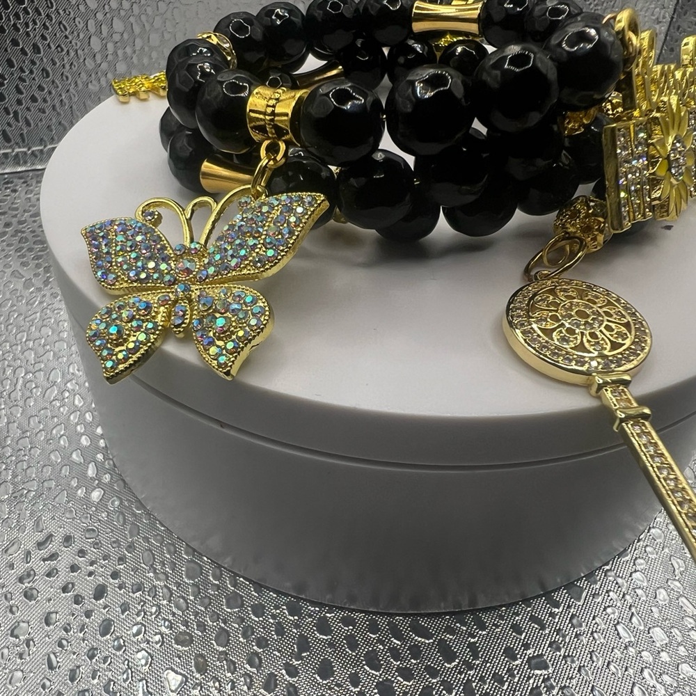 10MM ONXY BLACK GRADE AA BEADED WRAP BRACELET